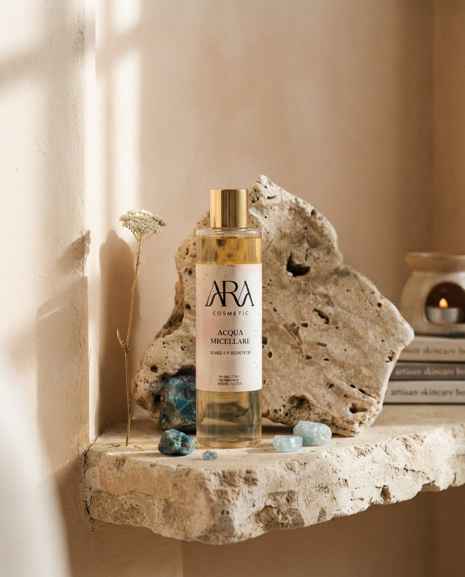 Ara Cosmetici — Acqua micellare — nicchia in calce e pietre · social
