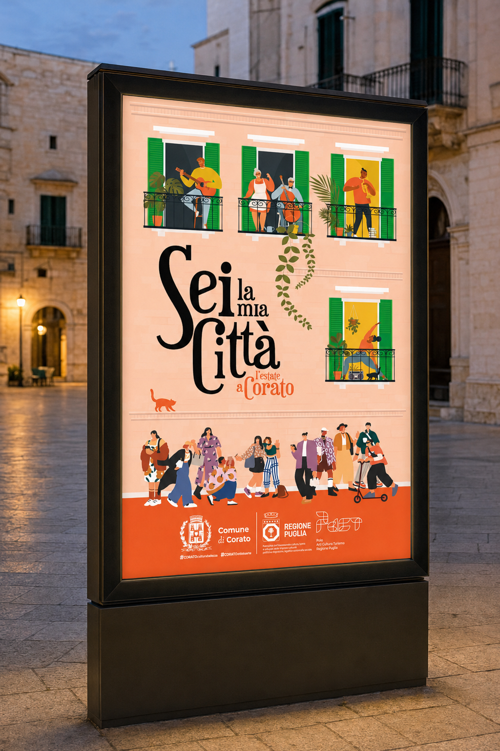 Totem pubblicitario Sei la mia Città in piazza
