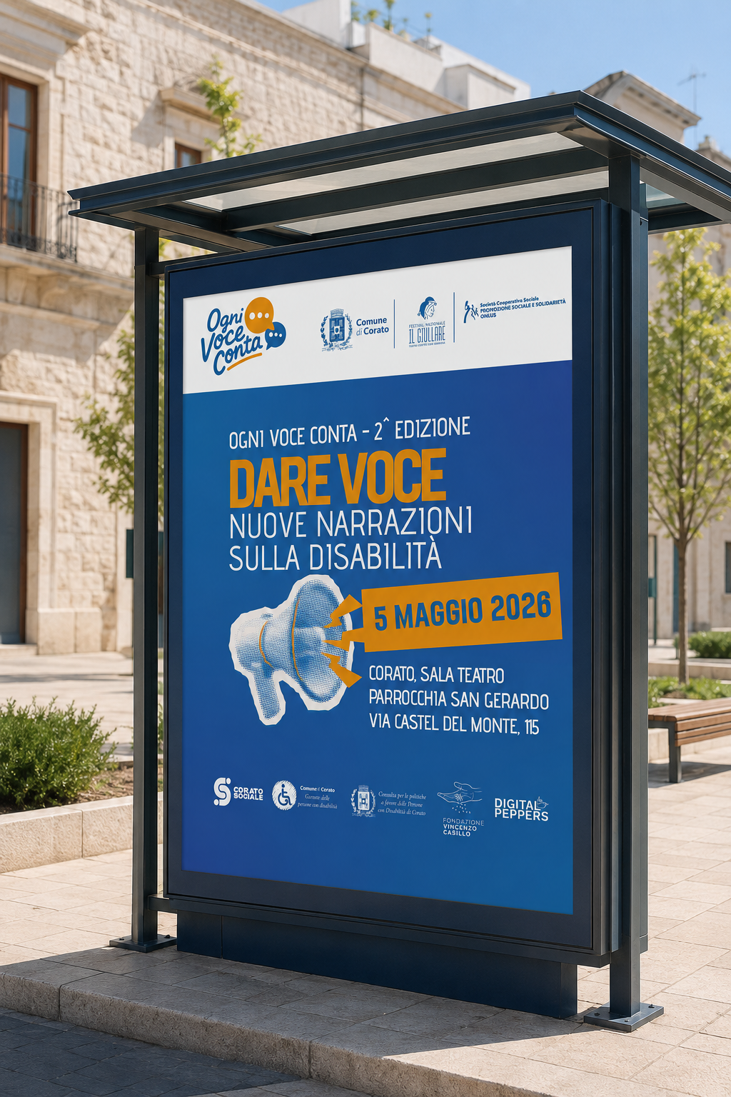 Poster Ogni Voce Conta 2ª edizione — Dare voce, nuove narrazioni sulla disabilità