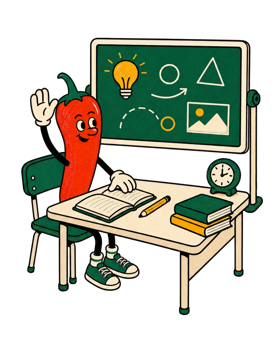 Illustrazione mascotte Digital Peppers in aula