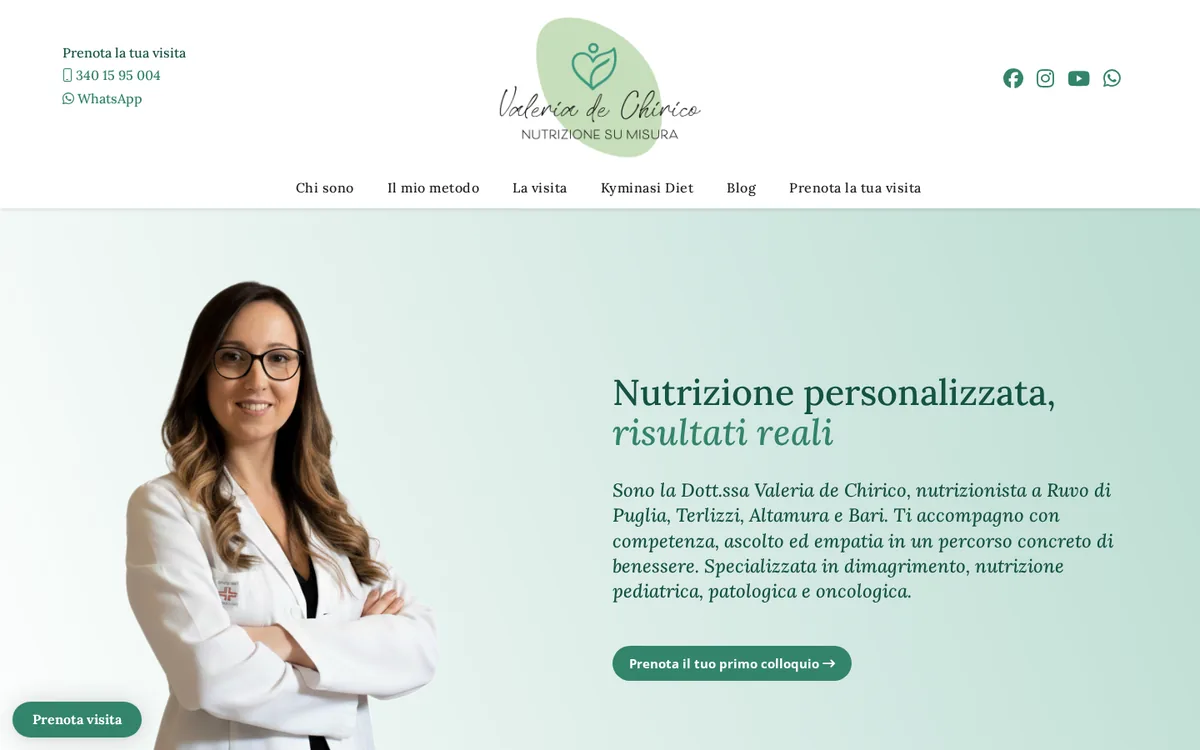Screenshot del sito Valeria de Chirico · Nutrizionista realizzato da Digital Peppers