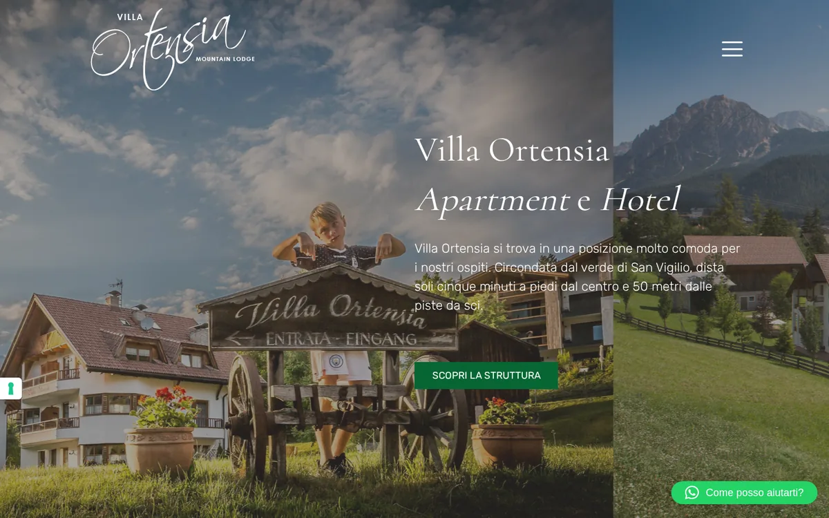 Screenshot del sito Villa Ortensia · Mountain Lodge realizzato da Digital Peppers